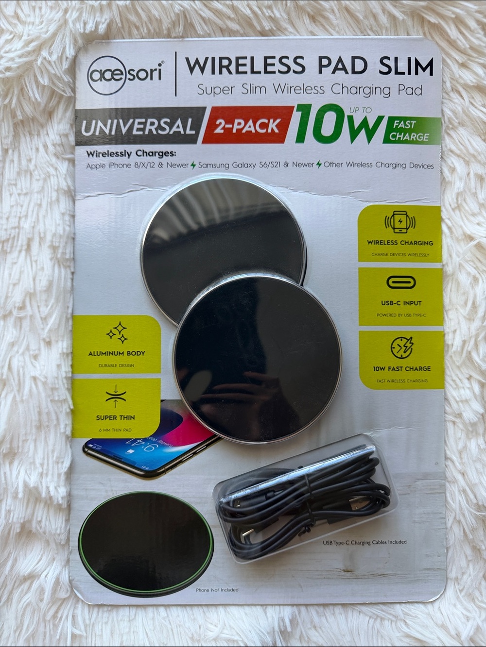 Black Wireless Pad Slim 2-Pack — 10W Fast Charge